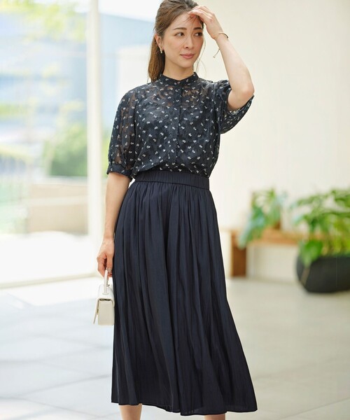 【セール】フラワーボーダージャガードプリント ブラウス（シャツ/ブラウス）｜組曲（クミキョク）