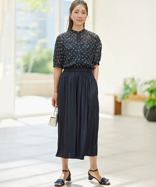 【セール】フラワーボーダージャガードプリント ブラウス（シャツ/ブラウス）｜組曲（クミキョク）