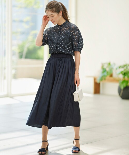 【セール】フラワーボーダージャガードプリント ブラウス（シャツ/ブラウス）｜組曲（クミキョク）