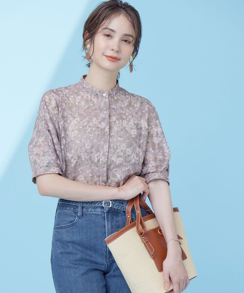 【セール】フラワーボーダージャガードプリント ブラウス（シャツ/ブラウス）｜組曲（クミキョク）
