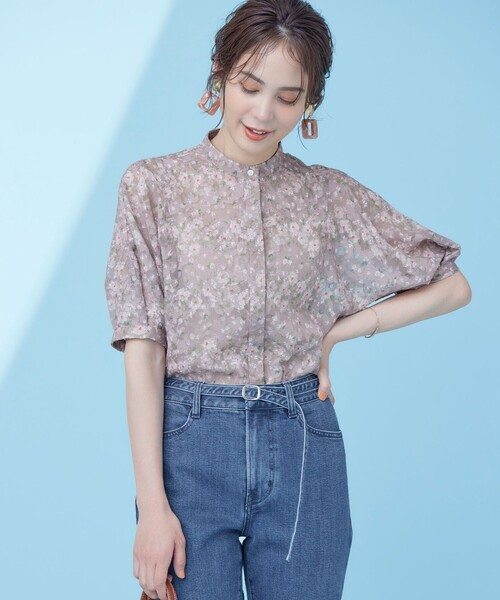 【セール】フラワーボーダージャガードプリント ブラウス（シャツ/ブラウス）｜組曲（クミキョク）