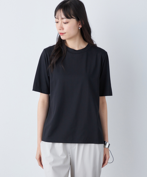 A/C DESIGN BY ALPHA CUBIC(エーシーデザインバイアルファキュービック)の「【接触冷感・UVカット】ドロストTシャツ(Tシャツ/カットソー・レディース・ライトグレー/ブラック・M/L)」の1枚目の写真