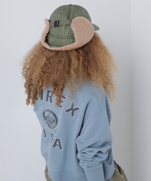 AVIREX（アヴィレックス）の「《直営店限定》BOA QUILTING FLIGHT CAP/ボアキルティン グフライトキャップ（キャップ・レディース・ブラック/オリーブ・F）」の8枚目の写真