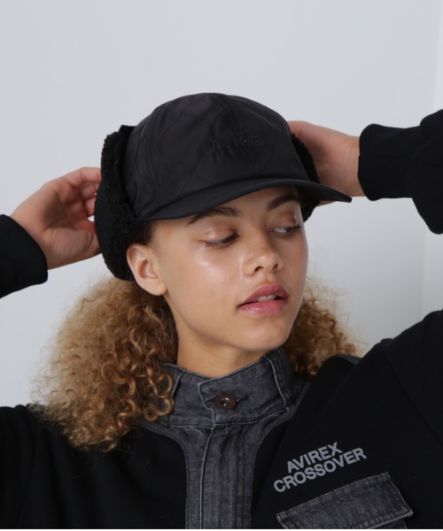 AVIREX（アヴィレックス）の「《直営店限定》BOA QUILTING FLIGHT CAP/ボアキルティン グフライトキャップ（キャップ・レディース・ブラック/オリーブ・F）」の9枚目の写真