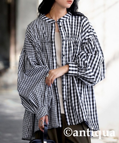 antiqua(アンティカ)の「チェック柄ボリュームシャツ(シャツ/ブラウス・レディース・ブラック・ONESIZE)」の10枚目の写真