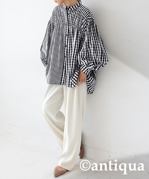 antiqua(アンティカ)の「チェック柄ボリュームシャツ(シャツ/ブラウス・レディース・ブラック・ONESIZE)」の12枚目の写真