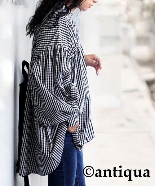antiqua(アンティカ)の「チェック柄ボリュームシャツ(シャツ/ブラウス・レディース・ブラック・ONESIZE)」の6枚目の写真