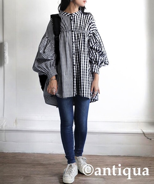 antiqua(アンティカ)の「チェック柄ボリュームシャツ(シャツ/ブラウス・レディース・ブラック・ONESIZE)」の3枚目の写真