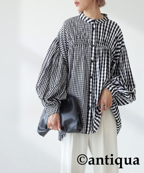 antiqua(アンティカ)の「チェック柄ボリュームシャツ(シャツ/ブラウス・レディース・ブラック・ONESIZE)」の13枚目の写真
