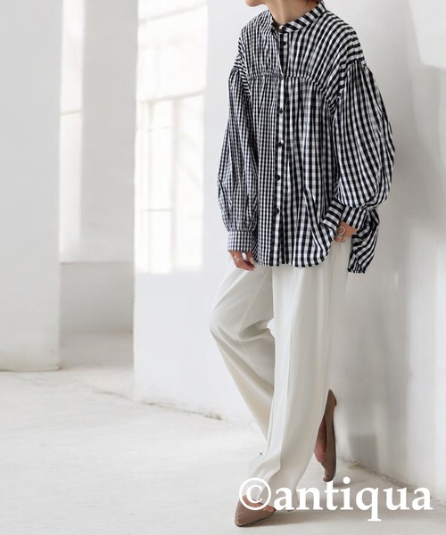 antiqua(アンティカ)の「チェック柄ボリュームシャツ(シャツ/ブラウス・レディース・ブラック・ONESIZE)」の14枚目の写真