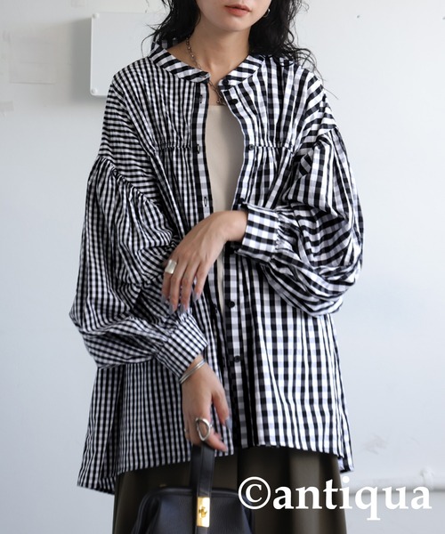 antiqua(アンティカ)の「チェック柄ボリュームシャツ(シャツ/ブラウス・レディース・ブラック・ONESIZE)」の7枚目の写真