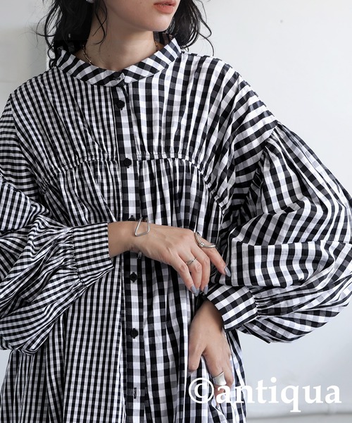 antiqua(アンティカ)の「チェック柄ボリュームシャツ(シャツ/ブラウス・レディース・ブラック・ONESIZE)」の5枚目の写真