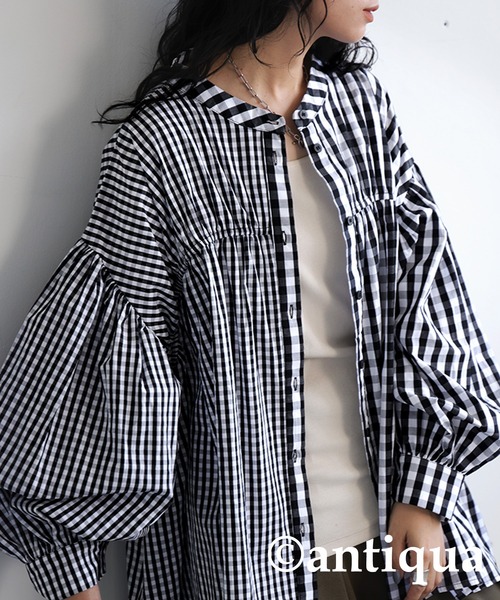 antiqua(アンティカ)の「チェック柄ボリュームシャツ(シャツ/ブラウス・レディース・ブラック・ONESIZE)」の9枚目の写真