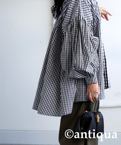 antiqua(アンティカ)の「チェック柄ボリュームシャツ(シャツ/ブラウス・レディース・ブラック・ONESIZE)」の8枚目の写真