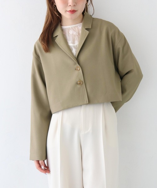 CLEIO(クレイオ)の「【CLEIO】クロップドテーラードジャケット/CROPPED TAILORED JACKET/922-12610(テーラードジャケット・レディース・ブラック/ライトベージュ/ライトオリーブ・FREE)」の4枚目の写真