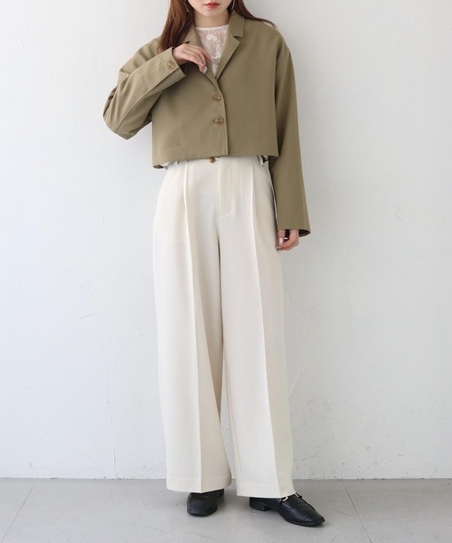 CLEIO(クレイオ)の「【CLEIO】クロップドテーラードジャケット/CROPPED TAILORED JACKET/922-12610(テーラードジャケット・レディース・ブラック/ライトベージュ/ライトオリーブ・FREE)」の5枚目の写真