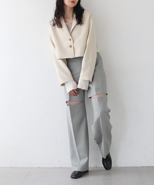 CLEIO(クレイオ)の「【CLEIO】クロップドテーラードジャケット/CROPPED TAILORED JACKET/922-12610(テーラードジャケット・レディース・ブラック/ライトベージュ/ライトオリーブ・FREE)」の7枚目の写真