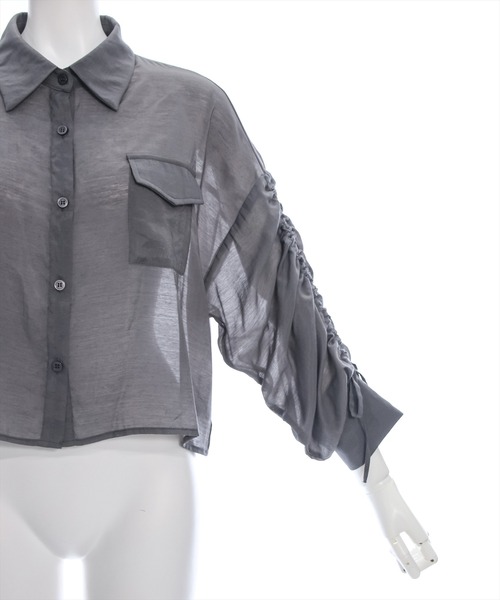 clear（クリア）の「≪再入荷≫袖シャーリングショートシャツ[オフィスカジュアル 着回し抜群 大人]（シャツ/ブラウス・レディース・アイボリー/グレー/チャコールグレー・F）」の14枚目の写真