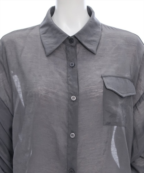 clear（クリア）の「≪再入荷≫袖シャーリングショートシャツ[オフィスカジュアル 着回し抜群 大人]（シャツ/ブラウス・レディース・アイボリー/グレー/チャコールグレー・F）」の15枚目の写真
