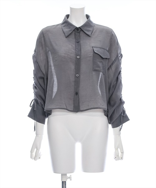 clear（クリア）の「≪再入荷≫袖シャーリングショートシャツ[オフィスカジュアル 着回し抜群 大人]（シャツ/ブラウス・レディース・アイボリー/グレー/チャコールグレー・F）」の21枚目の写真