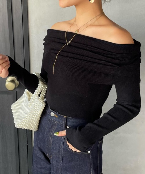 ketty cherie（ケティシェリー）の「オフショルニットトップス≪手洗い可能≫（ニット/セーター・レディース・ブラック/チャコールグレー・M）」の5枚目の写真