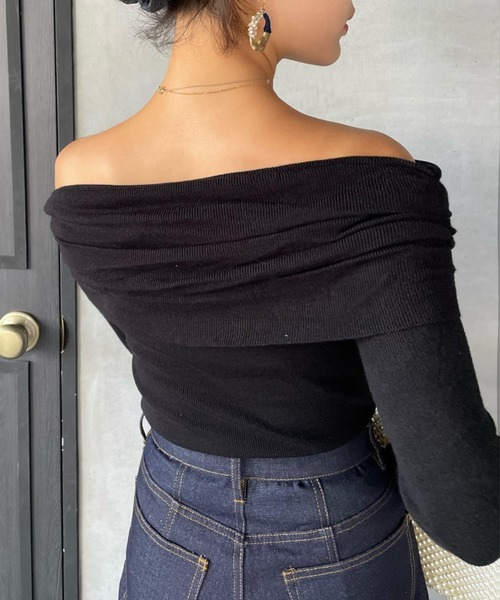 ketty cherie（ケティシェリー）の「オフショルニットトップス≪手洗い可能≫（ニット/セーター・レディース・ブラック/チャコールグレー・M）」の6枚目の写真