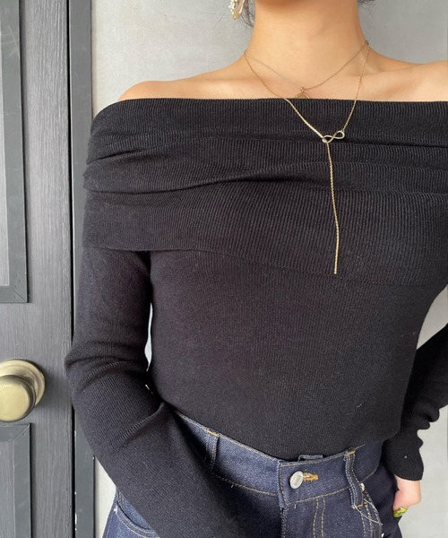 ketty cherie（ケティシェリー）の「オフショルニットトップス≪手洗い可能≫（ニット/セーター・レディース・ブラック/チャコールグレー・M）」の7枚目の写真