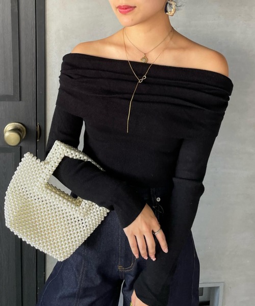 ketty cherie（ケティシェリー）の「オフショルニットトップス≪手洗い可能≫（ニット/セーター・レディース・ブラック/チャコールグレー・M）」の8枚目の写真