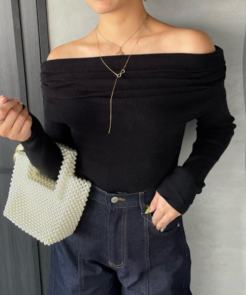 ketty cherie（ケティシェリー）の「オフショルニットトップス≪手洗い可能≫（ニット/セーター・レディース・ブラック/チャコールグレー・M）」の12枚目の写真