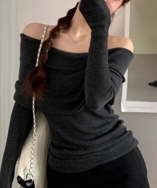 ketty cherie（ケティシェリー）の「オフショルニットトップス≪手洗い可能≫（ニット/セーター・レディース・ブラック/チャコールグレー・M）」の18枚目の写真