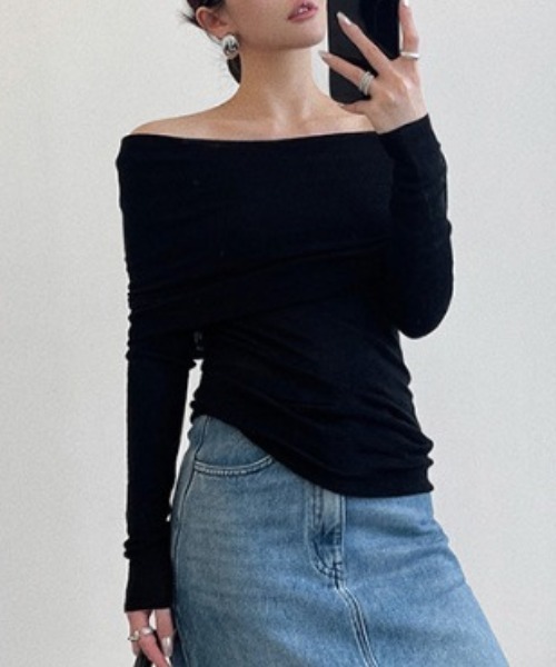 ketty cherie（ケティシェリー）の「オフショルニットトップス≪手洗い可能≫（ニット/セーター・レディース・ブラック/チャコールグレー・M）」の20枚目の写真