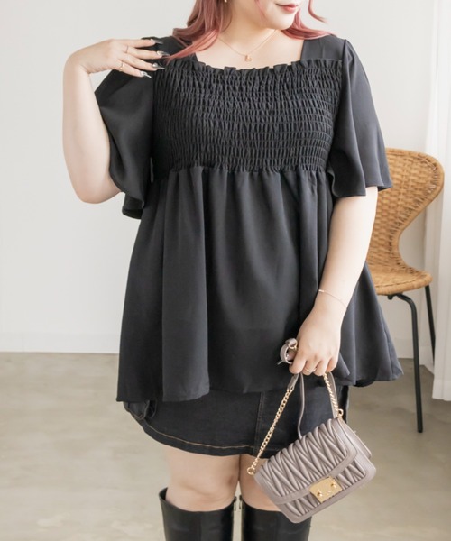 CLETTE(クレット)の「フレア袖シャーリングブラウス(シャツ/ブラウス・レディース・ブラック/オフホワイト/ピンク・LL/3L/4L)」の22枚目の写真