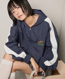 【Snap club】ロゴ刺繍サイドラインナイロンフードトラックブルゾン