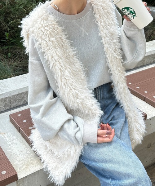 ISOOK(アイスー)の「【ISOOK / アイスー】ボアベスト / ジレ ジャケット ファー 白 ホワイト グレージュ ZOZOTOWN限定(ベスト・レディース・アイボリー/グレイッシュベージュ・FREE)」の19枚目の写真
