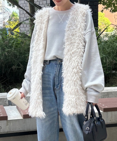 アニエスb　アイボリー フェイクファー ベスト ISOOK / アイスー】ボアベスト / ジレ ジャケット ファー 白 ホワイト