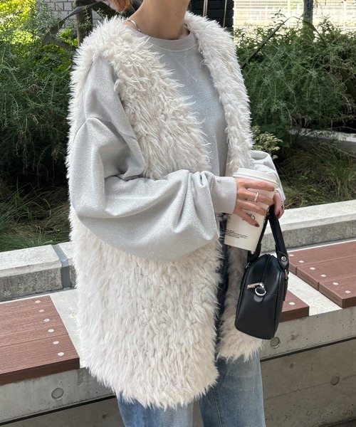 ISOOK / アイスー】ボアベスト / ジレ ジャケット ファー 白 ホワイト