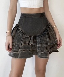 Dalfwin（ダールフィン）の「韓国ファッション フリルデニムミニスカート（デニムスカート）」