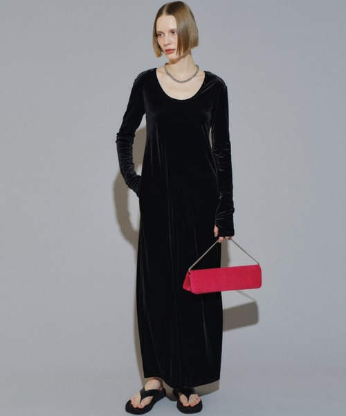 2way Uneck velours long dress / 2wayUネックベロアロングドレス