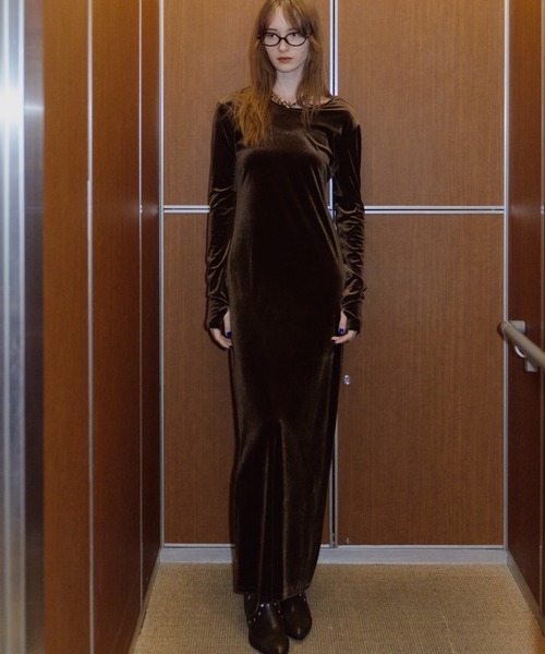 2way Uneck velours long dress / 2wayUネックベロアロングドレス