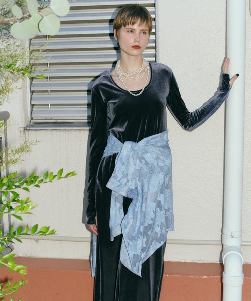 2way Uneck velours long dress / 2wayUネックベロアロングドレス