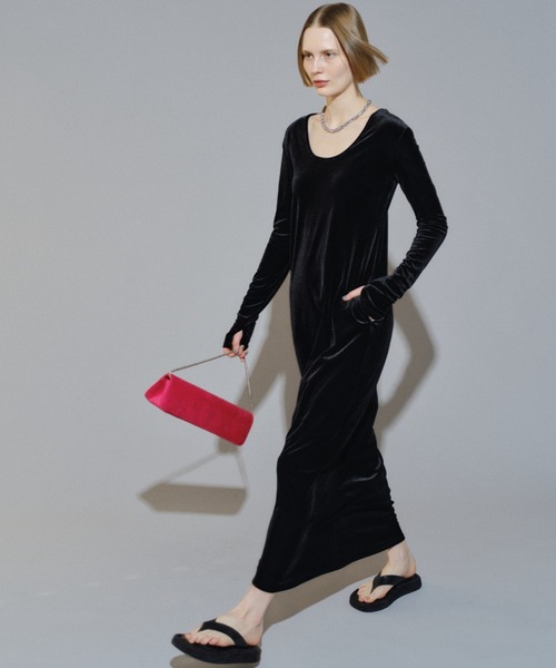 2way Uneck velours long dress / 2wayUネックベロアロングドレス