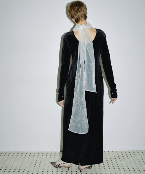 2way Uneck velours long dress / 2wayUネックベロアロングドレス