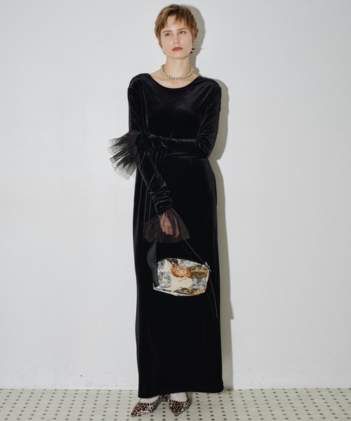 2way Uneck velours long dress / 2wayUネックベロアロングドレス