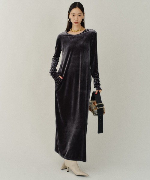 2way Uneck velours long dress / 2wayUネックベロアロングドレス