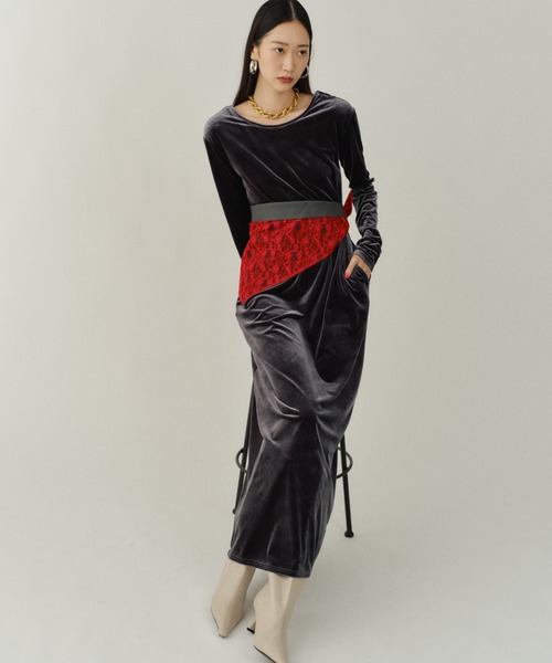 2way Uneck velours long dress / 2wayUネックベロアロングドレス