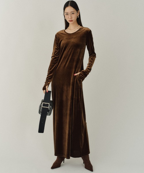 2way Uneck velours long dress / 2wayUネックベロアロングドレス