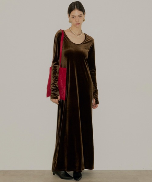 THETOE Neue Velour Dress ベルベット ワンピース 2way Uneck velours