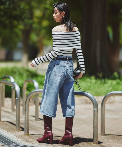 Narcissus（ナルシス）の「【Narcissus】ボーダーオフショルトップス（Tシャツ/カットソー・レディース・ホワイト/ブラック・FREE）」の5枚目の写真