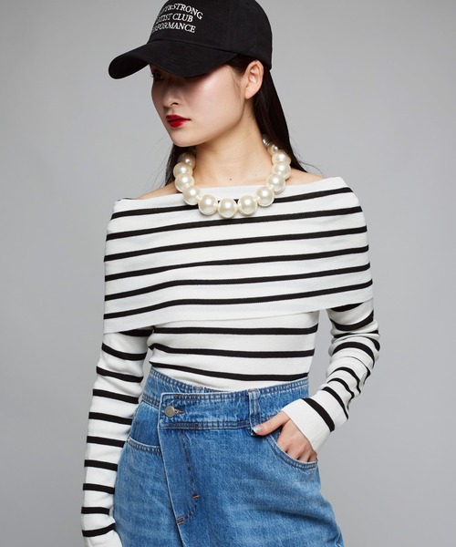 Narcissus（ナルシス）の「【Narcissus】ボーダーオフショルトップス（Tシャツ/カットソー・レディース・ホワイト/ブラック・FREE）」の22枚目の写真