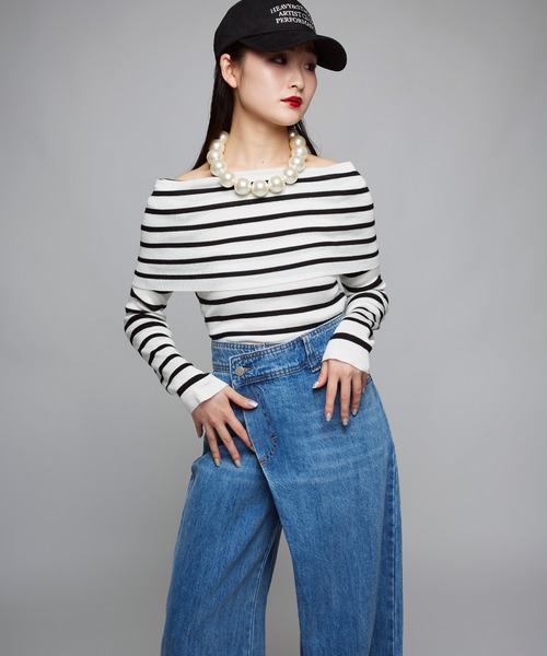 Narcissus（ナルシス）の「【Narcissus】ボーダーオフショルトップス（Tシャツ/カットソー・レディース・ホワイト/ブラック・FREE）」の20枚目の写真